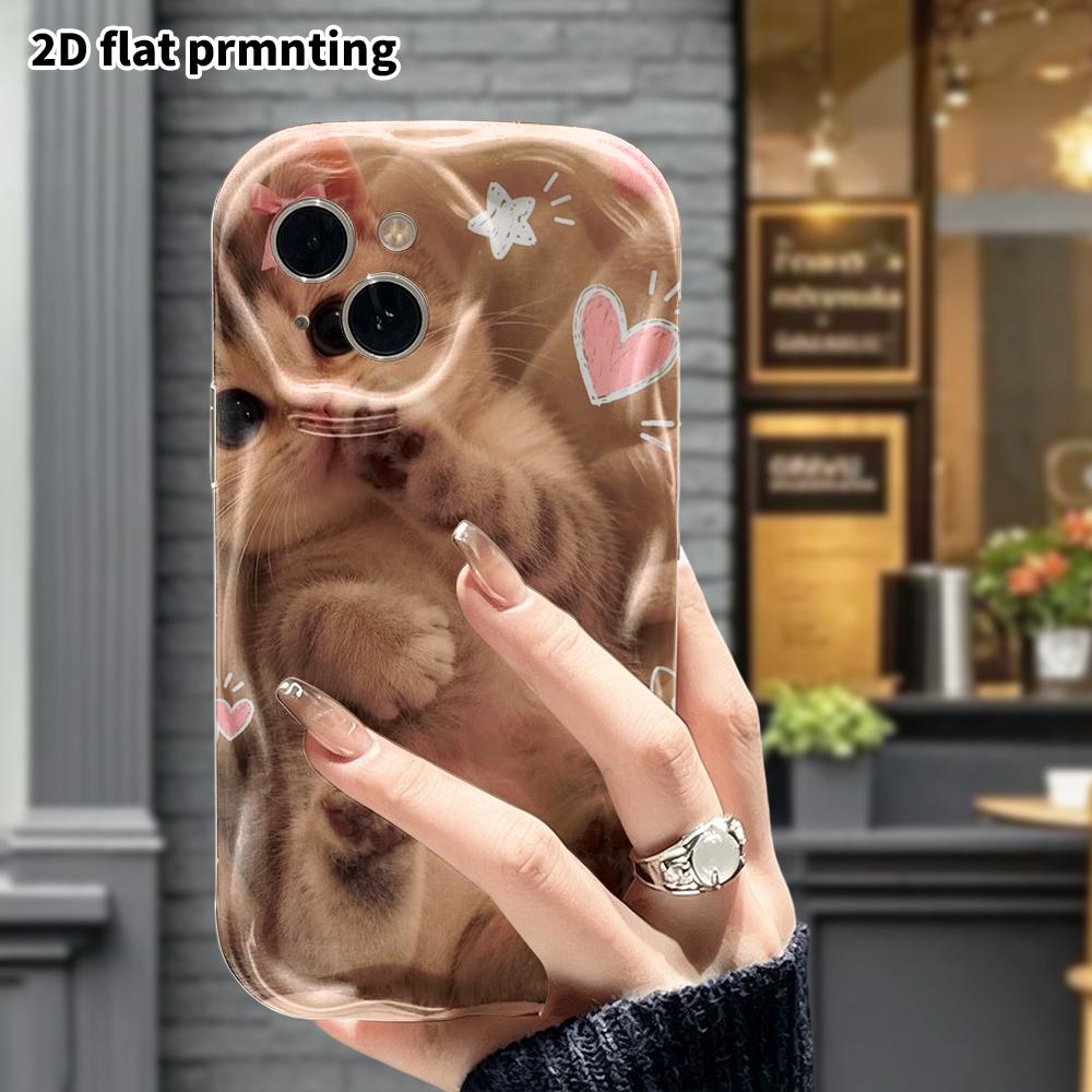 Phone case: 2D flat, fits iPhone 12Pro, 13, 14, 15, 16, 17, 18, phone decoration, short-legged kitten, perfect for Christmas and Halloween gifts