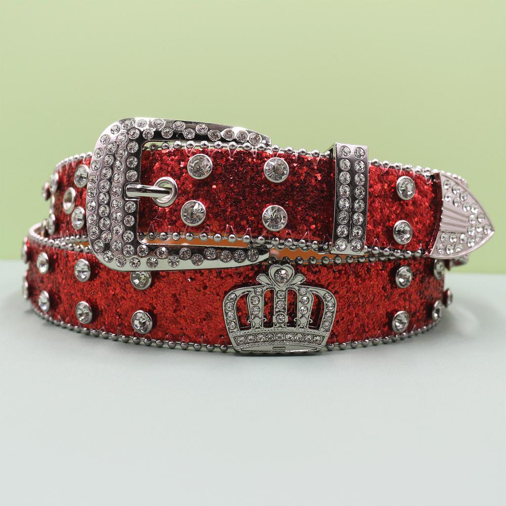 Punk Belt Crown Trendy Men and Women Inlaid with Rhinestone Sequins Rock Fashion Belt Men and Women Belt
