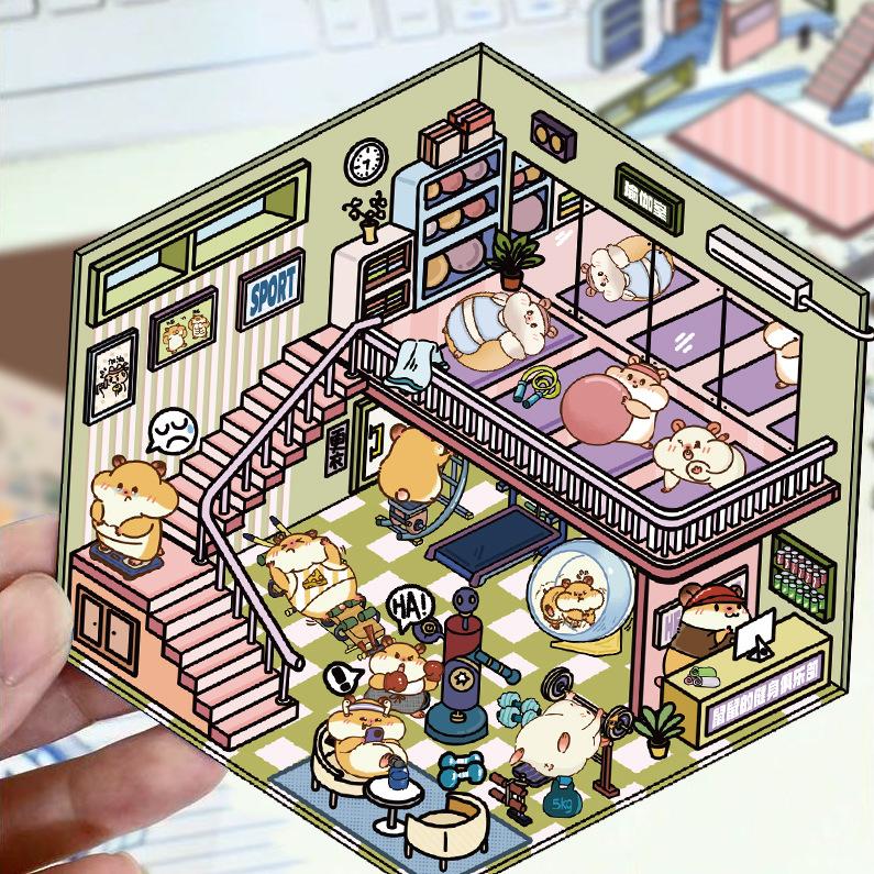 Cartoon Landscape Stickers Multiple Miniature World 3D Hut Unzip DIY Scene Manual Post