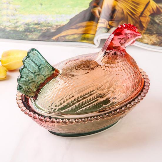 Стеклянная конфетница в форме курицы с крышкой, дизайн животного, блюдо для закусок, десертов, фруктов, салата, домашний декор для столешницы кухни