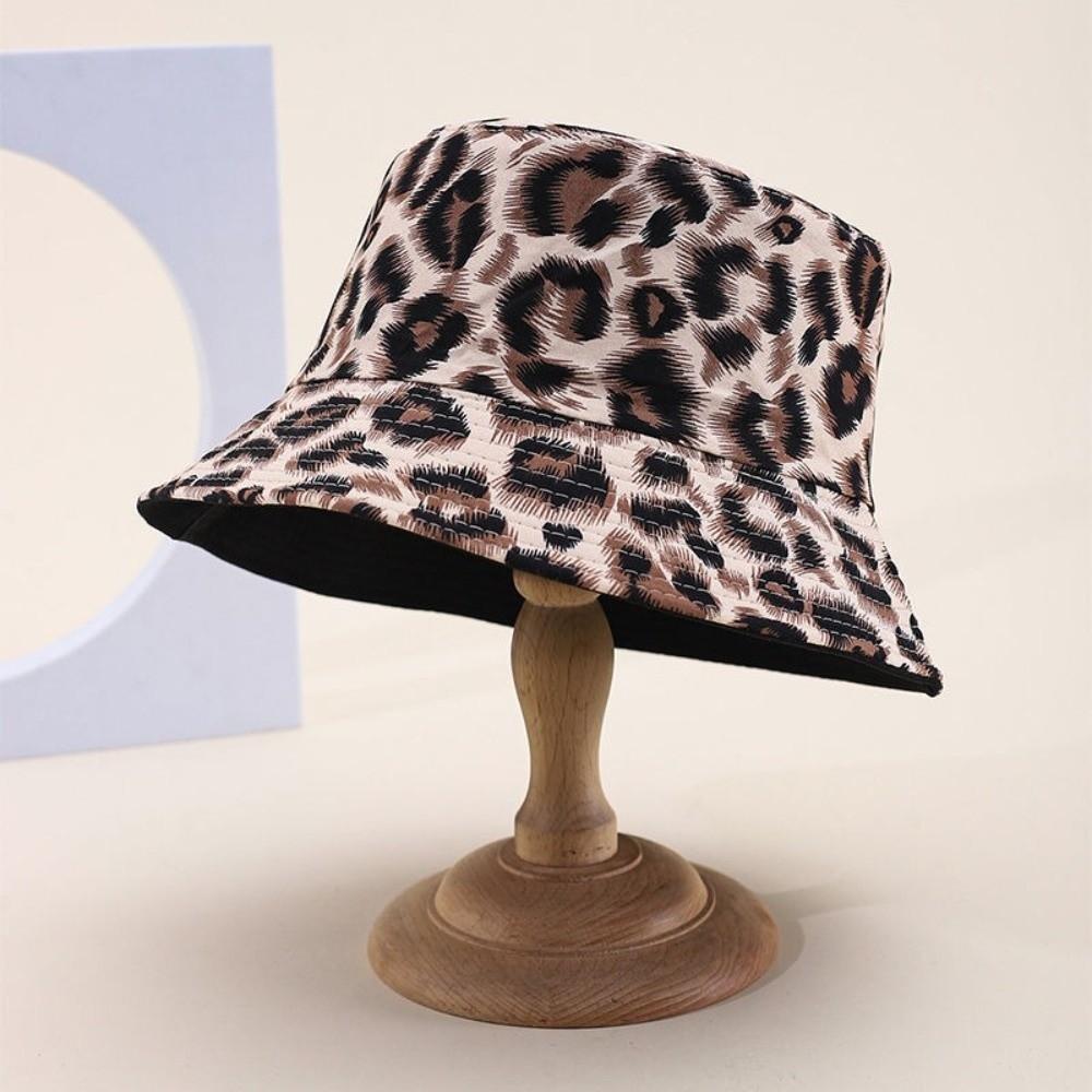Double-Sided Bucket Hat Leopard Patterned Sun Cap Beach Sun Protect Hat Outdoor Travel
