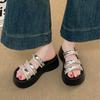 Rhinestone platform slippers women's summer wear 2025 summer new fashion open-toed beach one-word cool slippers