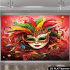 2D Carnival Mask Backdrop - Vibrant Feather Mask Banner for Mardi Gras & Costume Party Photoshoot