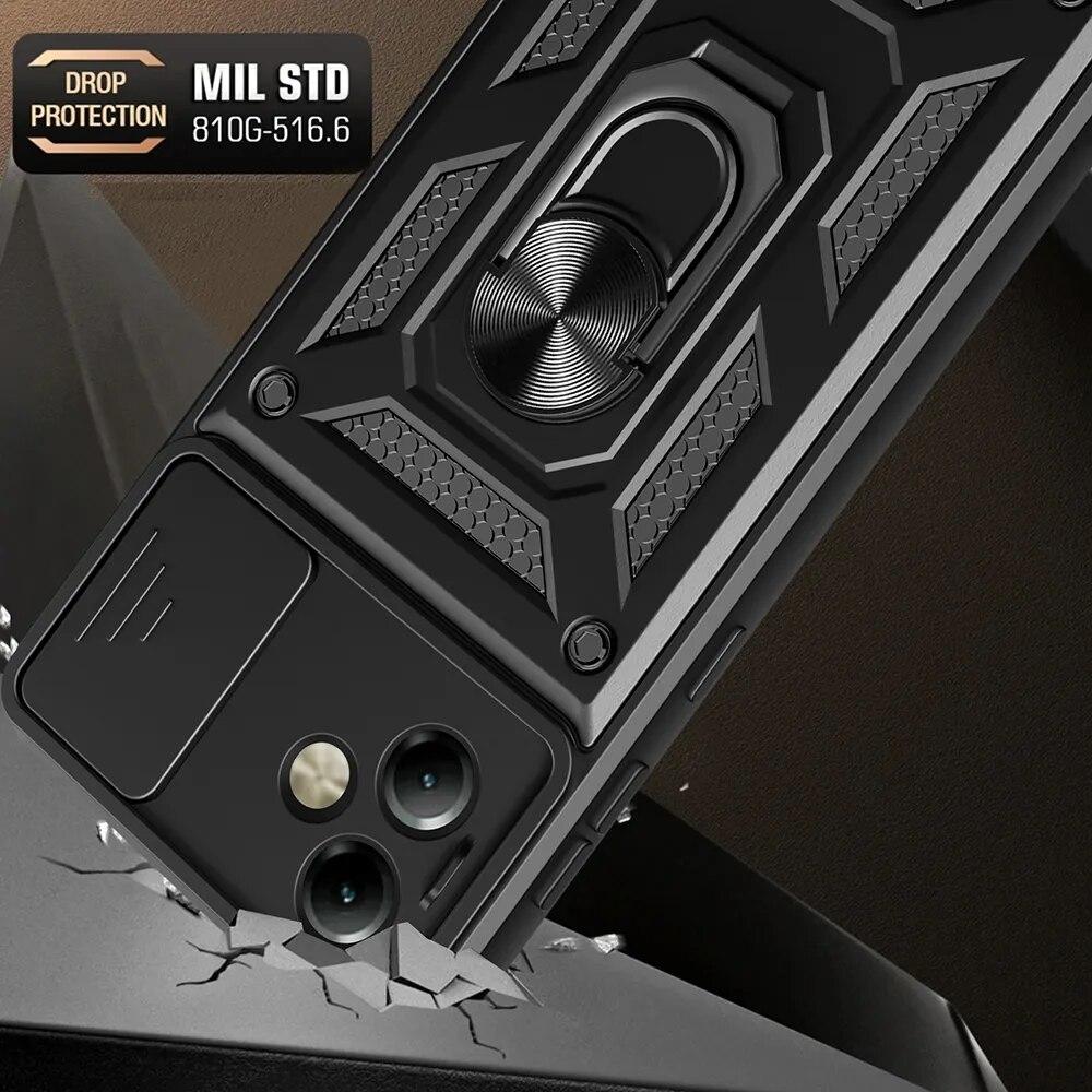 For Motorola Moto G14 4G G54 G84 5G Slide Lens Camera Protection Shockproof Armor Case for Moto Edge 40 Pro Neo 30 Ultra Magnetic Ring Holder Cover