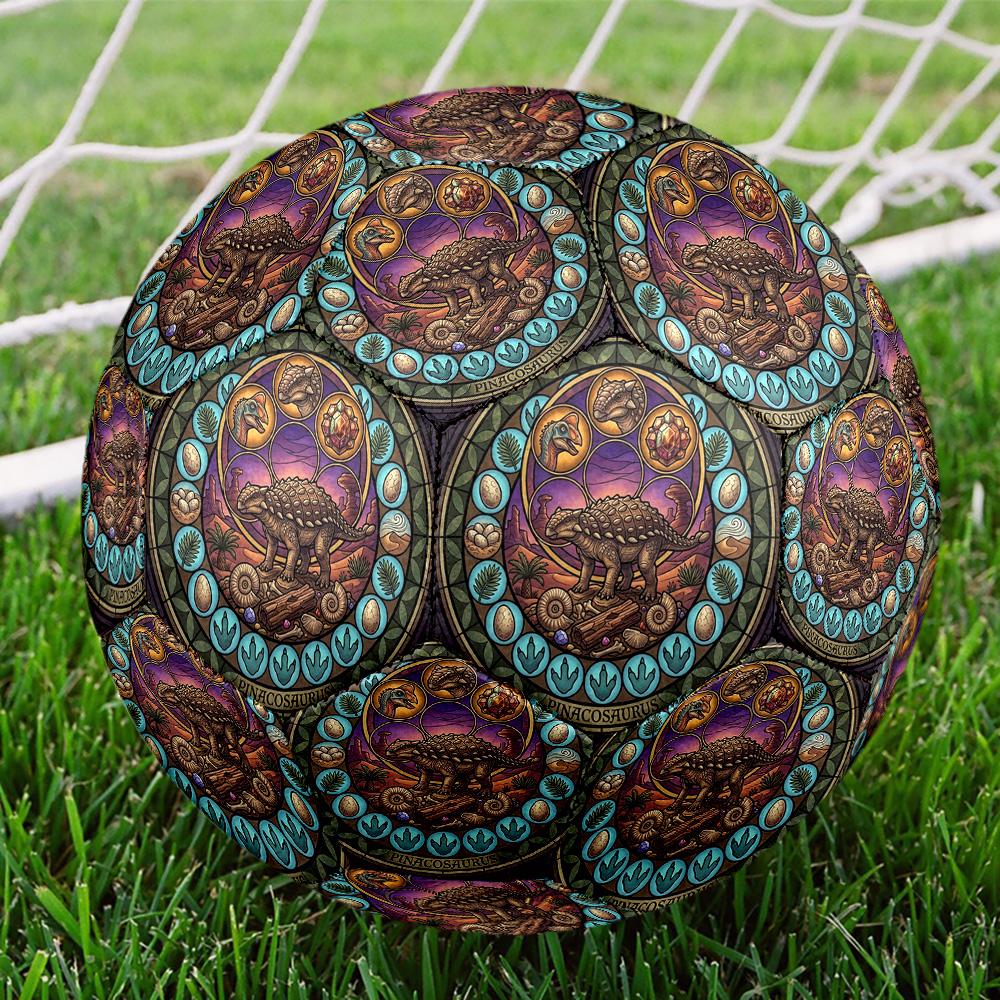 Prehistoric Pinacosaurus Glass Round Football Size 5 Adult Ball Suitable for Training Matches and Outdoor Team.