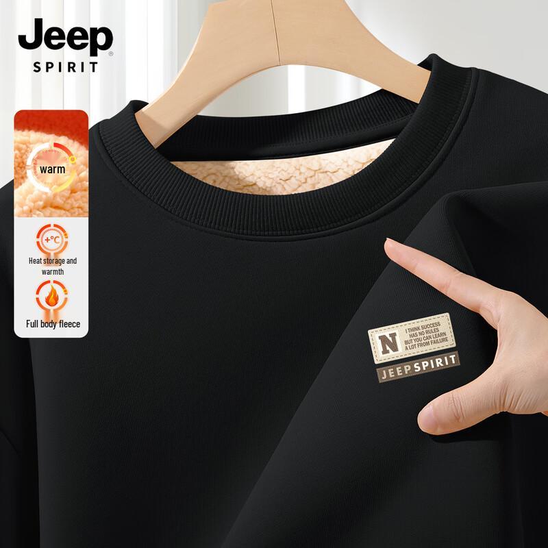 JEEP SPIRIT Men's Lamb Fleece Round Neck Sweatshirt