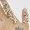 Shining Decorative Double Finger Rings Alloy Full Rhinestone Rose Flower Chain Link Rings Jewelry Gift
