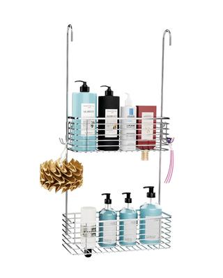 YQh Двойная ванная комната Ванная комната Нержавеющая сталь Полка для душа Шампунь Подвесное хранение Хранение Поручень Навесной на стену Легко установить Полка, Корзина, 18-8