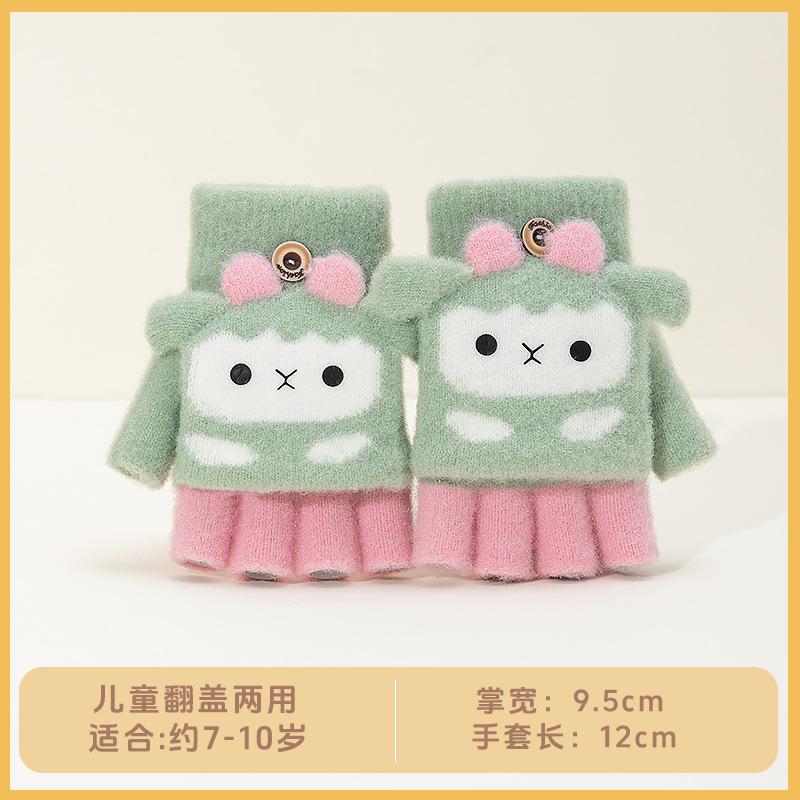 Осень и зима теплые и холодные варежки без пальцев с откидным верхом, мультяшный крокодил, мальчик, детский норковый велюр, перчатки для письма для учеников начальной школы