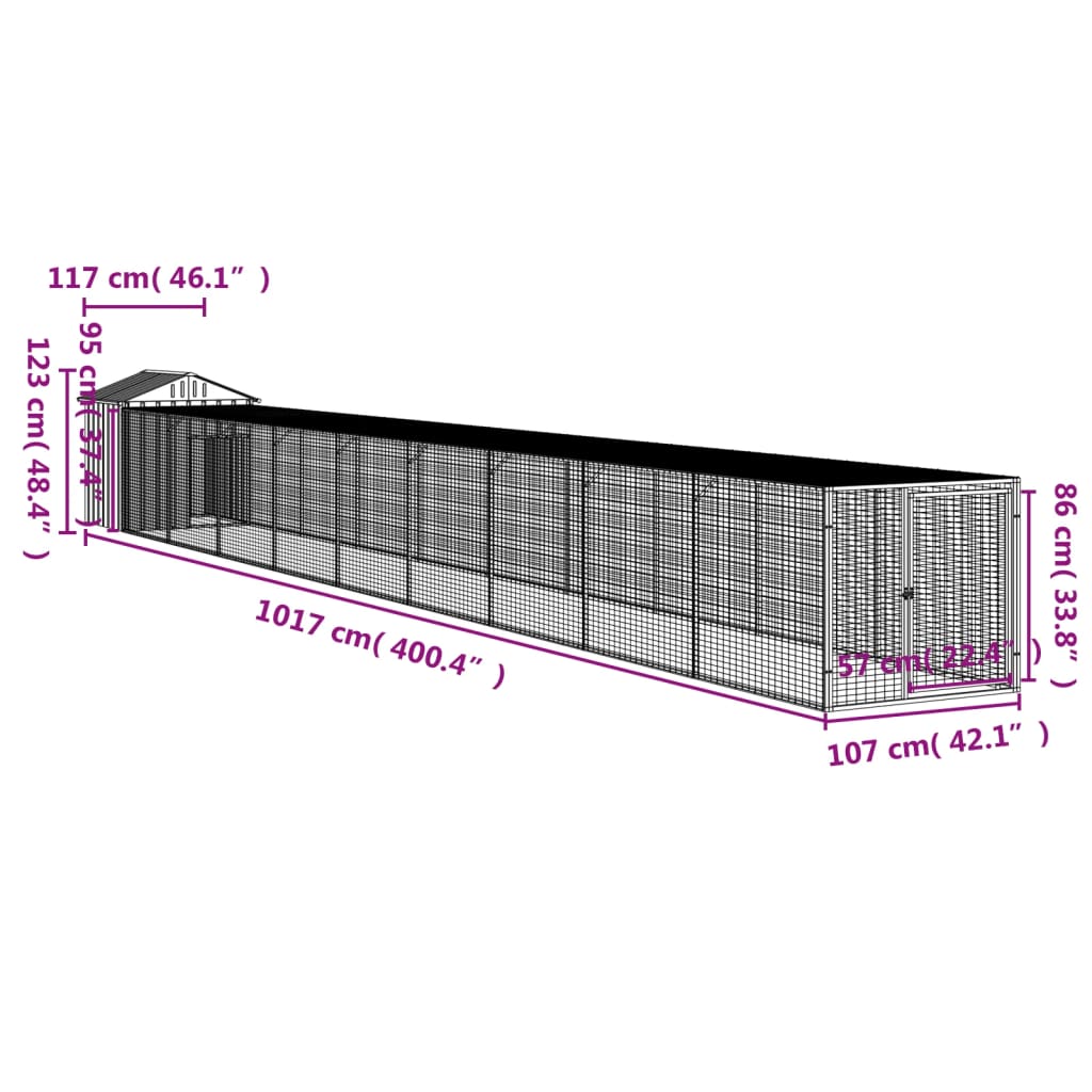 Chicken Coop with Run Anthracite 117 x 1017 x 123 cm Galvanized Steel