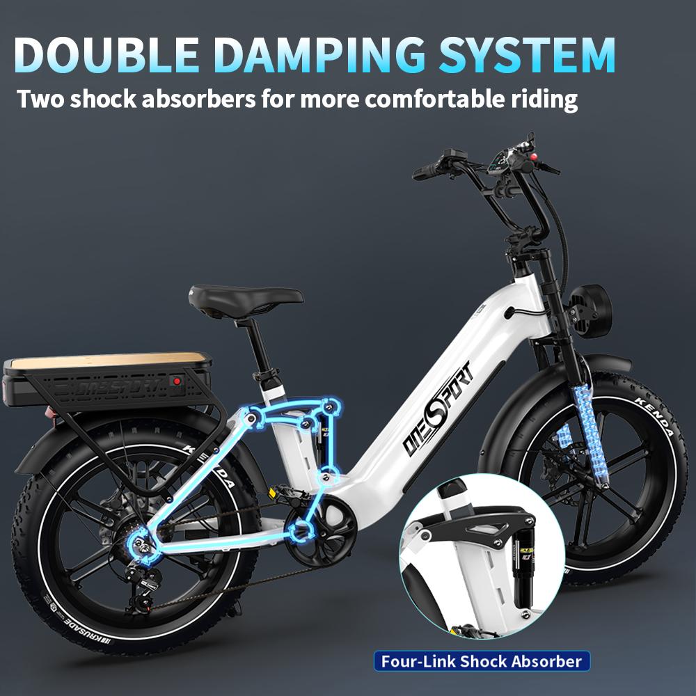 ONESPORT OT08 pro Electric Bike 48V 36AH Dual Battery System up to 40 Km/h Speed 20 Inch Fat Tire with Hydraulic Brakes And App Control