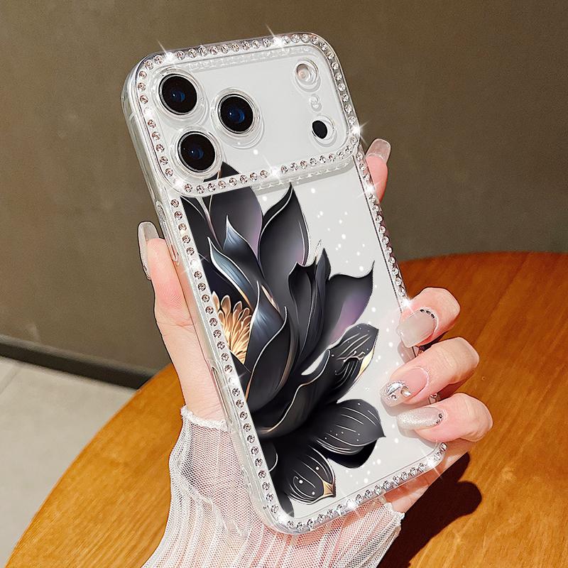 Противоударный чехол из ТПУ с цветочным принтом для iPhone 17 Pro Max 16e 16 15 14 13 15 Pro 17 ТПУ Блестящий бриллиант Мягкий силиконовый чехол для телефона