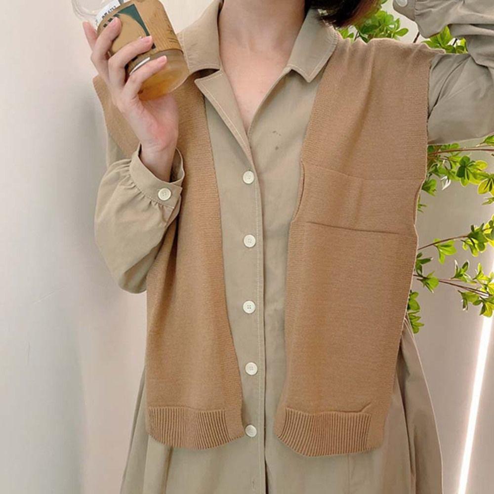 Cape Knitted Shawl Sunscreen Wool Scarves All-match Solid Color Scarf Outdoor