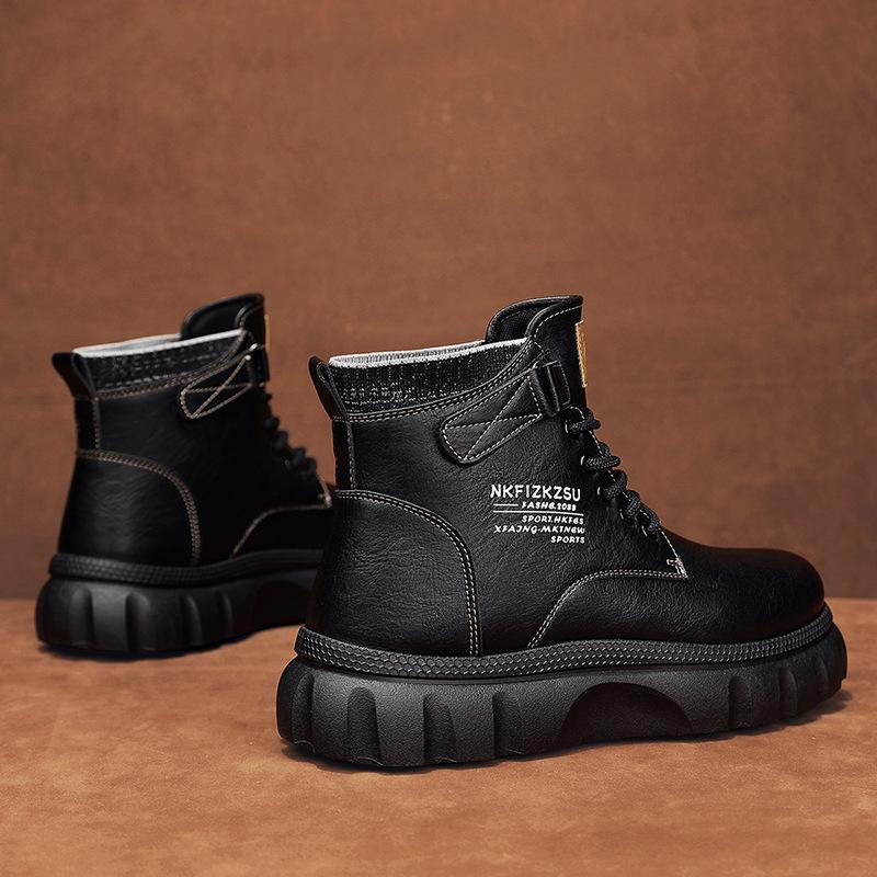 Высокие ретро модные ботинки Мартин осень и зима на шнуровке мужские ботинки на платформе трендовые носки повседневные кожаные рабочие ботинки