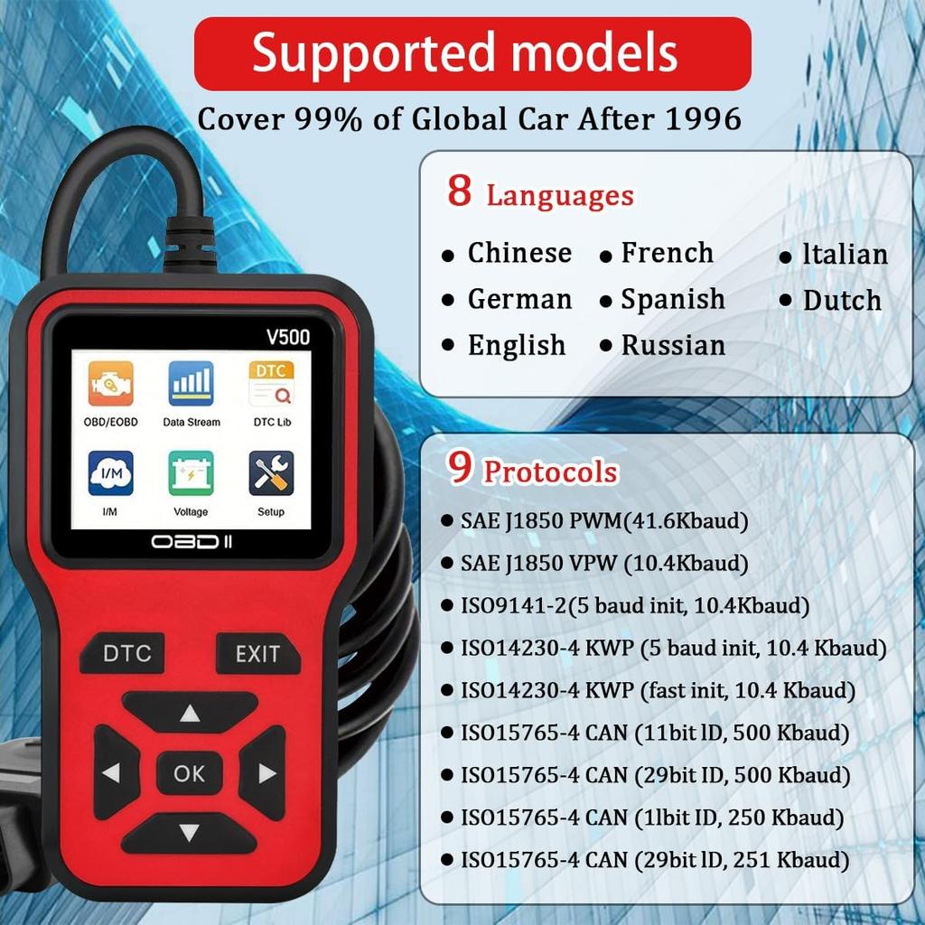 OBD2 Scanner Diagnostic Tool - Check Engine Light Code Scanner Tool with Reset, DTC, Data Stream, I/M Readiness, Car & Truck Scan Tool for All
