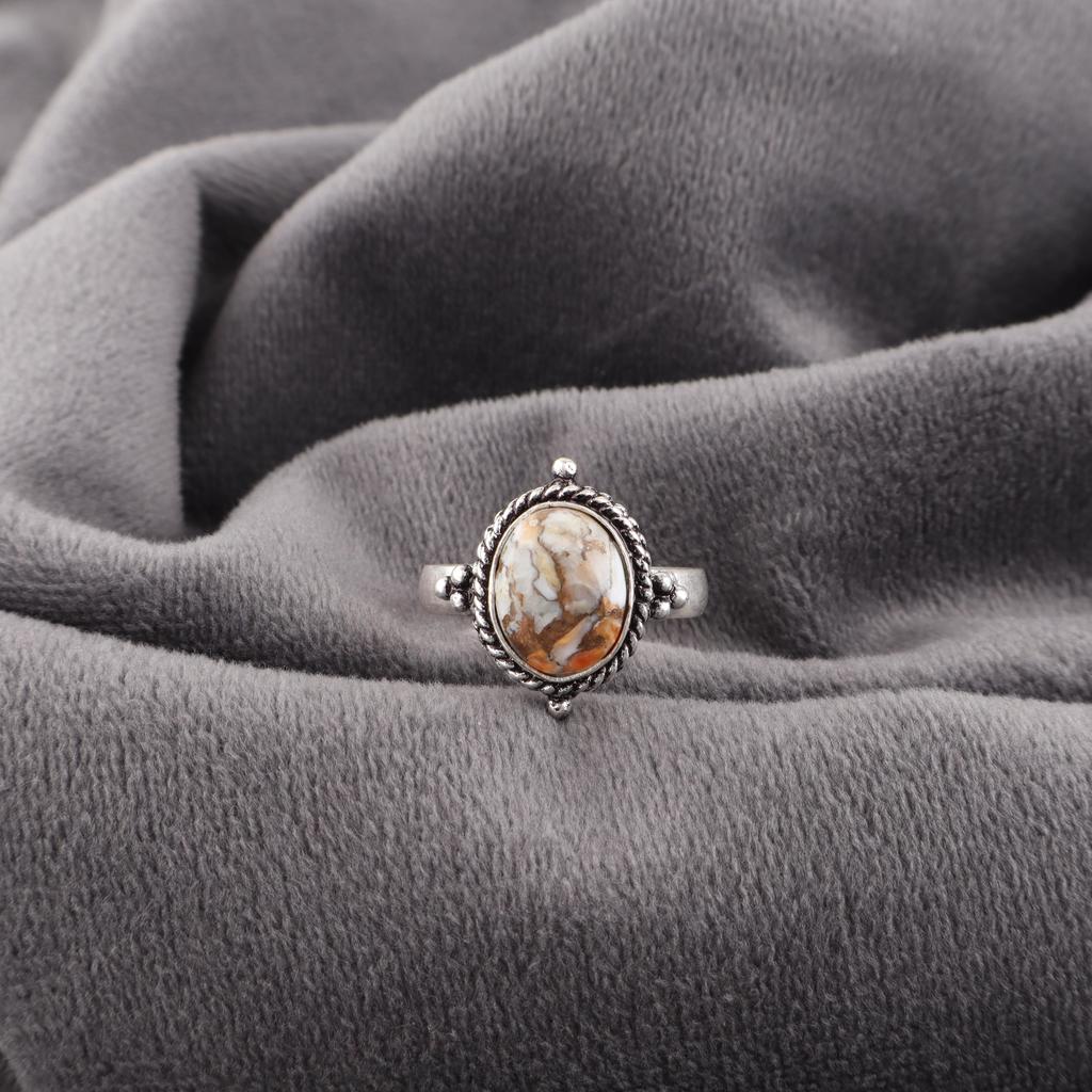 Orange Copper Turquoise 925 Solid Sterling Silver Ring, Handmade Gemstone Ring Jewelry, Gifts For Wife Brand New Ring