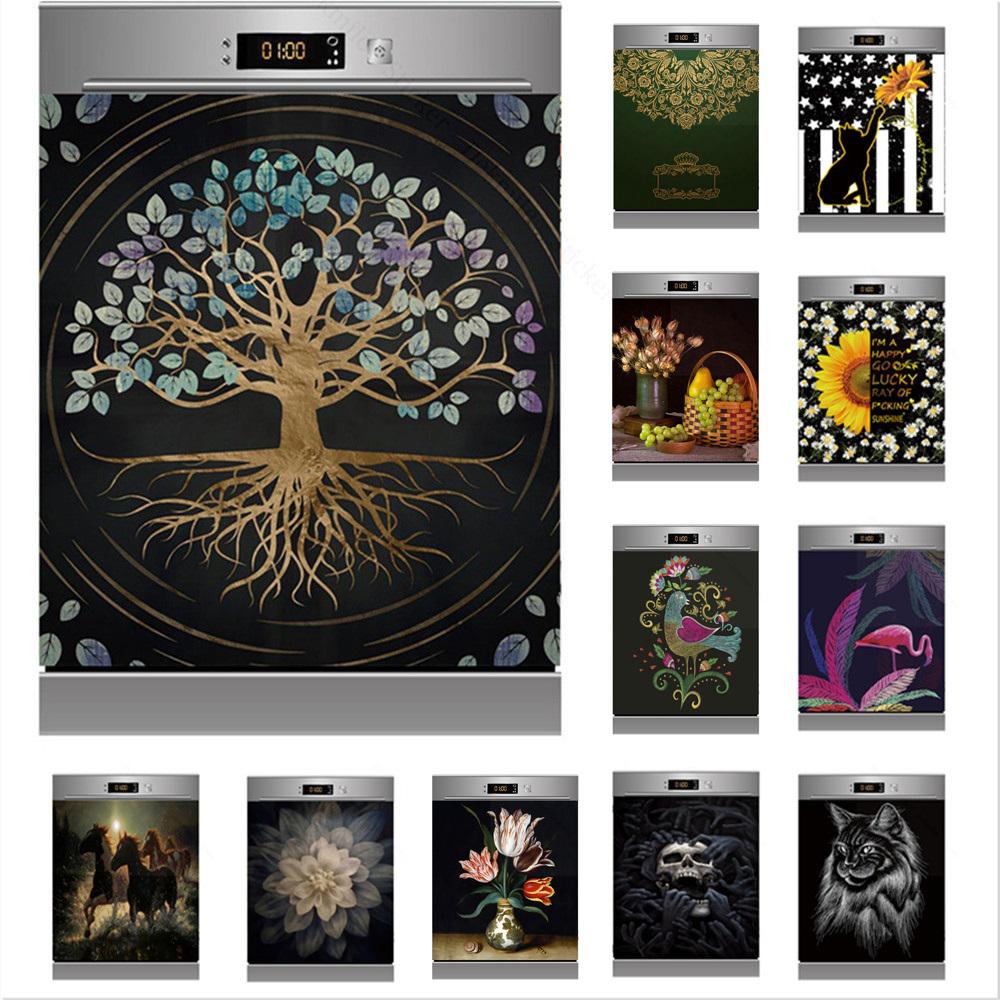 Black Background Modern Self Adhesive Dishwasher Sticker Fridge Sticker Wall Stickers Door Cover Kitchen Accessories Wall Mural