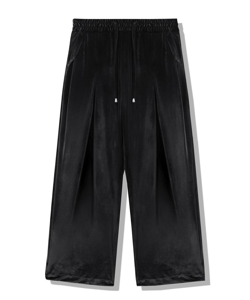 TRILLION Velvet Inverted Tuck Wide Pants [Black]