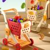 Kids Shopping Cart Toy with Play Food Fruit Vegetable Dessert Shop Accessories