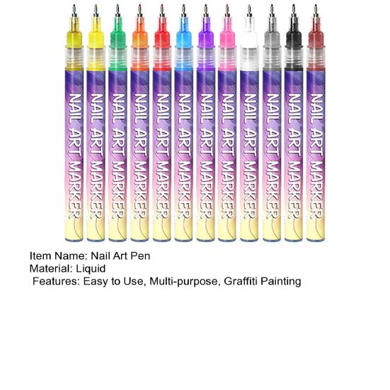 12Pcs Nail Art Pens 3D Quick Dry 0.5MM DIY Gel Nail Art Acrylic Paint
