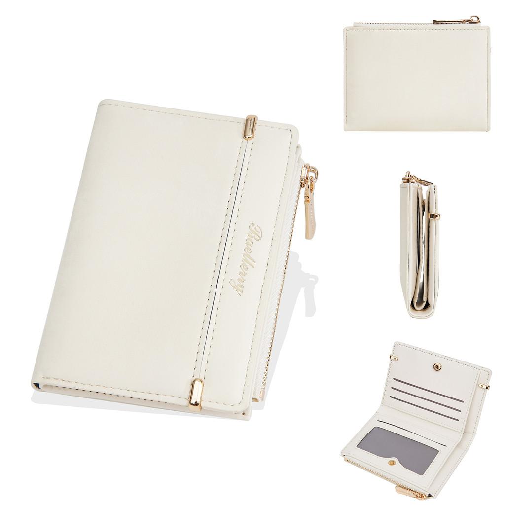 Ladies Wallet Card Wallet With Solid Color Letter Printed And Two Fold Design Pu Material For Daily Use