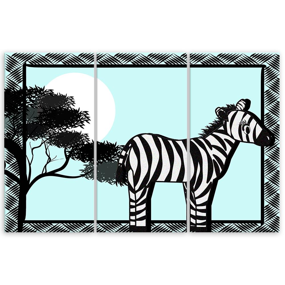 Трехчастная картина на холсте Зебра Сафари Синий
