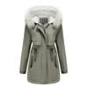 Women's Solid Color Hooded Warm Detachable Wool Collar Long Sleeved Cotton Jacket