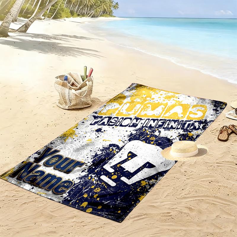 Name Custom Pumas Fc Print Beach Towel, Large Soft Quick Dry Towel for Beach Camping Swimming