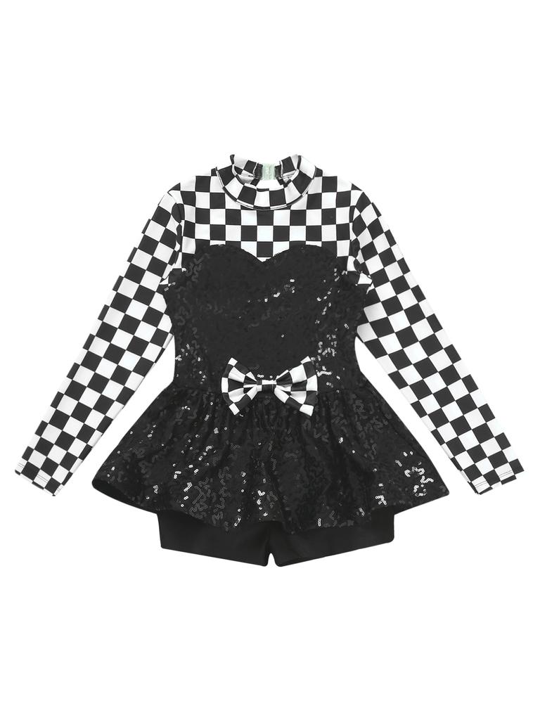 Детский карнавал, косплей, тематическая вечеринка, танцевальная одежда для команды поддержки, костюм для девочки-гонщицы, платье с блестками и клетчатым принтом, юбка-пачка