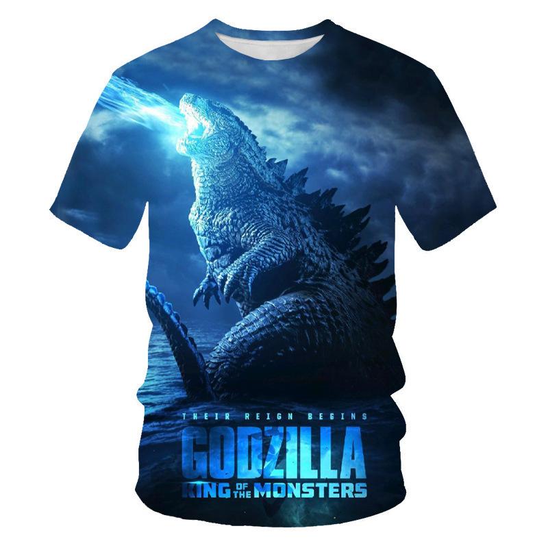 Summer Round Neck 3D Godzilla Pattern Printed Top Fashionable Casual Short Sleeved Children's Boy T-shirts