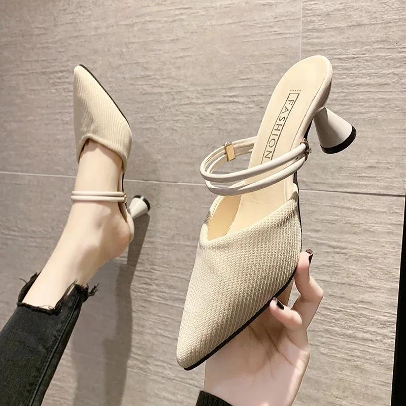 Fashion Shoes Female 2024 Hot Sale Plus Size Women's Slippers Sexy Pointed Toe Dress Slippers Women Fashion Closed Toe Heels Women