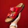 2024 New Summer Men Cork Slipper Casual Breathable Beach Double Buckle Non-slip Outside Nubuck Leather Slip On Slides Shoes