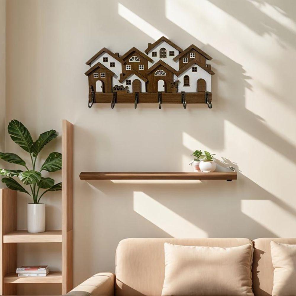 Wood House Key Holder 2D Flat Wall Key Rack New Decorative Key Hanger  Living Room Decor