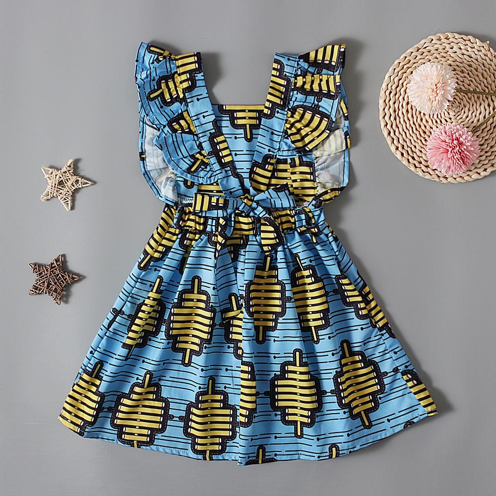Одежда для маленьких девочек, платье в африканском стиле бохо с принтом, рюшами, рукавами и открытой спиной, для детей 1-6 лет
