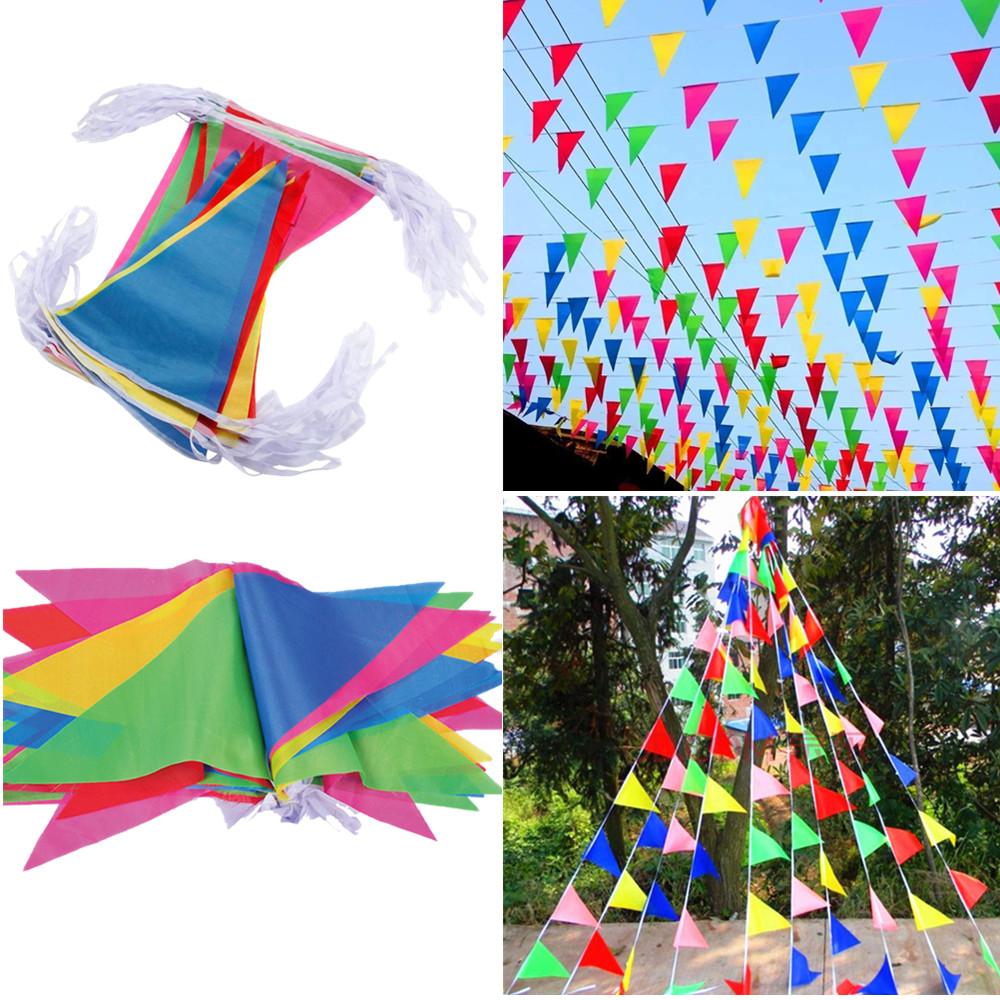 Nylon Fabric Decor Outdoor 100M Triangle Flags Pennant Multicolored Bunting Banner