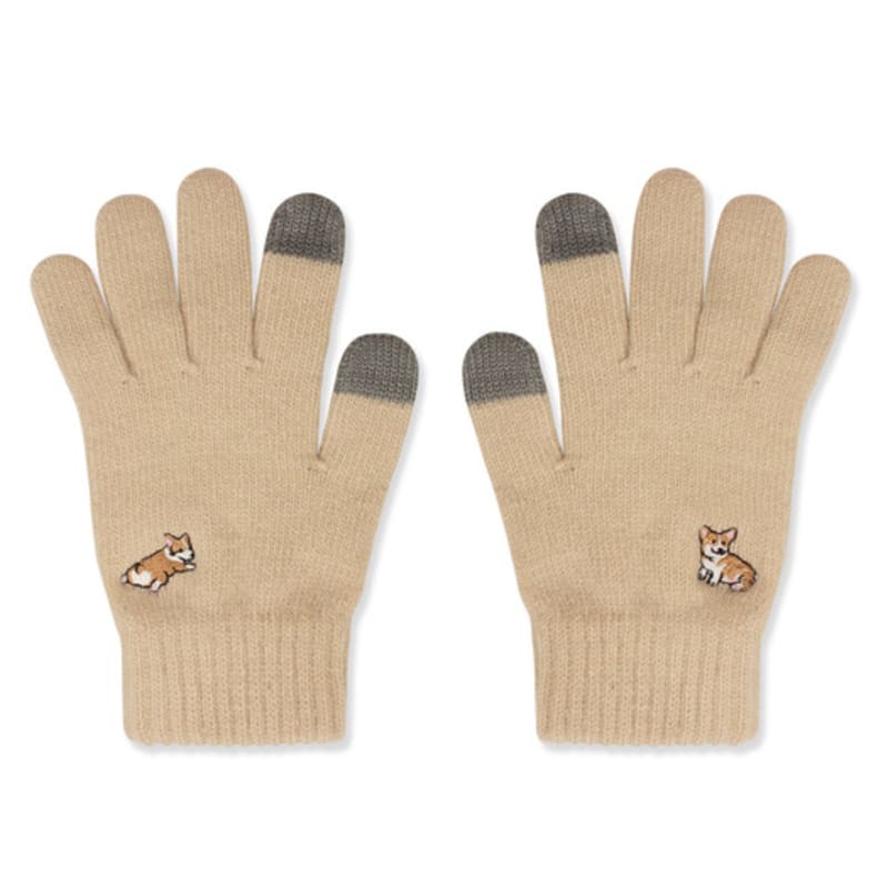 SNOOZY Валлийский корги Вышитые шерстяные вязаные перчатки в Дзинбэй