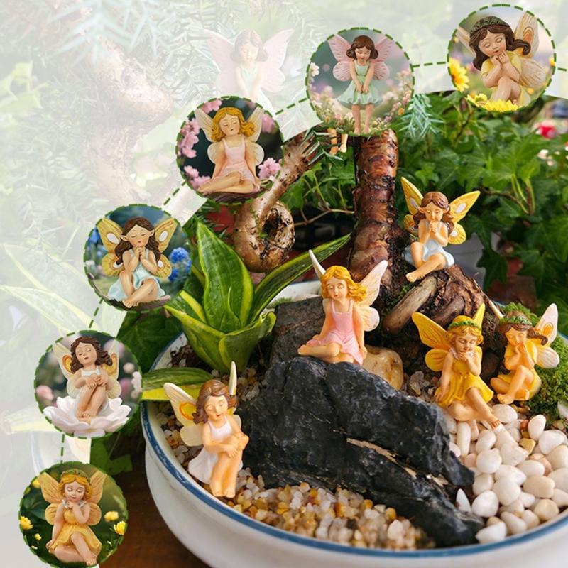 6pack Weatherproofed Resins Figurines Outdoor Fairies Garden Resin Crafts Sculptures for Outdoor Display