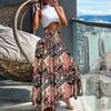 Women  Casual Loose Boho Elastic Waist A-Line Beach Flowy Swing Vacation Floral Printing Maxi Skirt