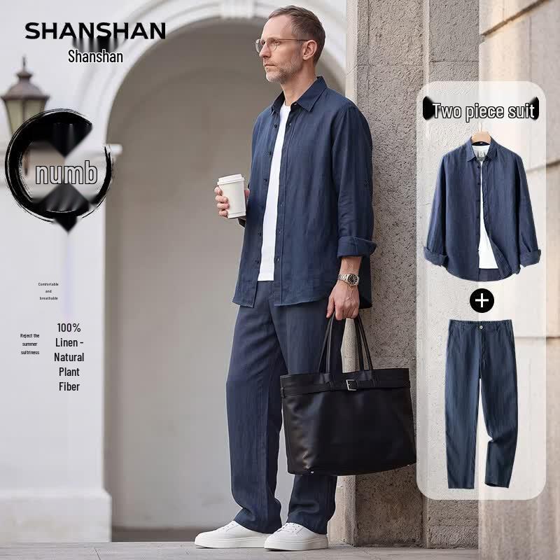 Shanshan Мужской двухпредметный комплект в китайском стиле из чистого льна