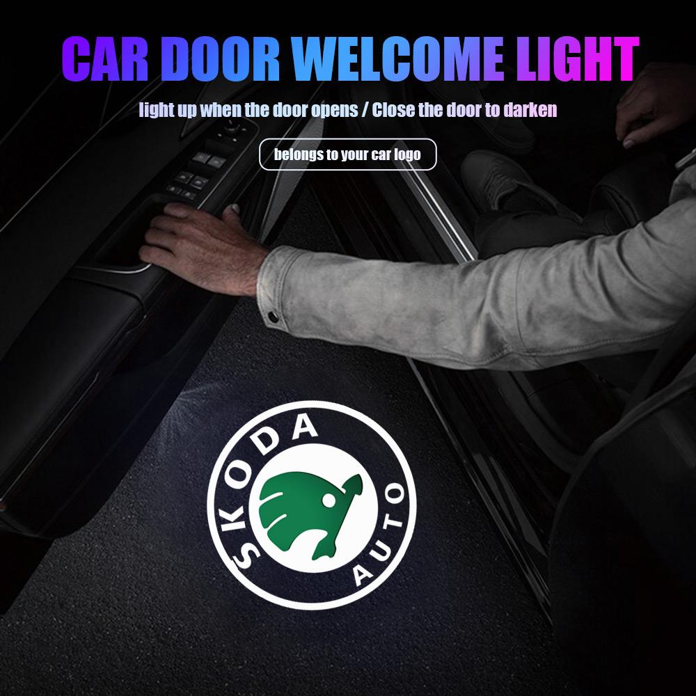 CUMQ5 Car Door Welcome Light Wireless Projector Lamp Decorative Lights for Skoda Vision-E 440 VOS Felicia Kamio Fabia Octavia Scala