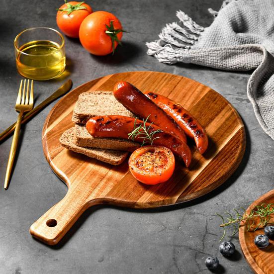 Wooden Pizza Pan with Long Handle Round Multifunction Cutting Chopping Board Vegetable Cake Bread Dessert Steak Meat