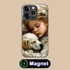 Чехол для мобильного телефона iPhone 17 16 15 14 13 12 11 Air Pro Max Plus Mini, стеклянный, MagSafe, с рисунком девочки и щенка, цветной