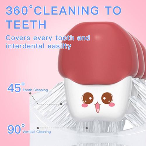 ELOTAME Kids' Electric U-Shaped Toothbrush, Rechargeable Sonic Toothbrush with 4 Brush Heads, Full Mouth, and 6 Cleaning Modes - (Ages 8-15, Blue)