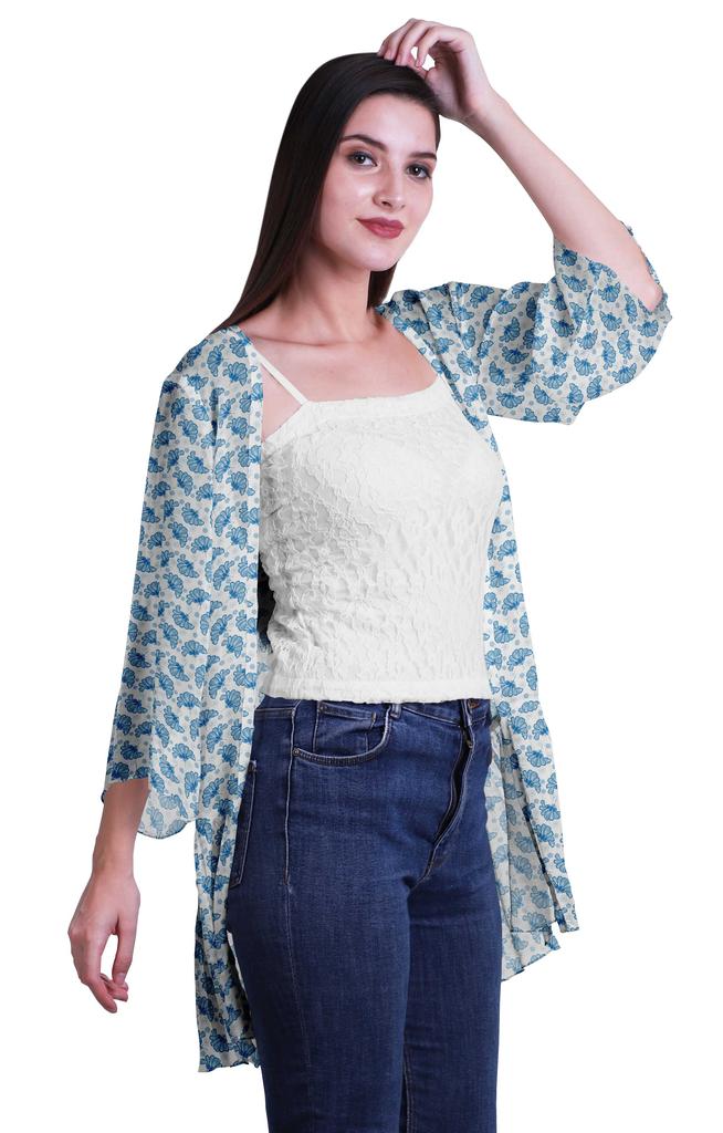 Moomaya Printed Georgette Beach Clothes For Women Short Shrug Cover Up