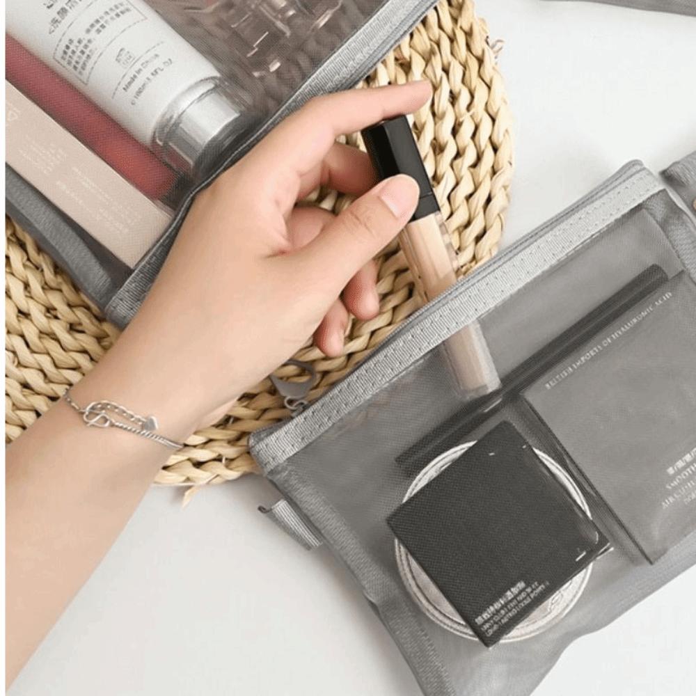 Large Capacity Mesh Cosmetic Bag Square Bag Storage Toiletry Bag Fashion Makeup Bag Travel