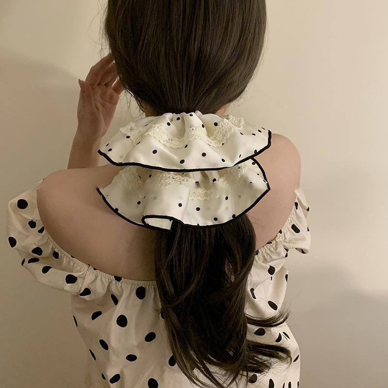 Fabric Satin Polka Dot Lace Large Intestine Hair Band Women's Fashion Elegant Temperament Headband Niche High-end Hair Accessories