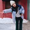 Skechers Модная Короткая Пуховая Куртка С Color Block Логотипом, Ветрозащитная, Теплая, Плетеная, Унисекс, Верхняя одежда, Космический-Небесный-Фиолетовый L423U106-027F
