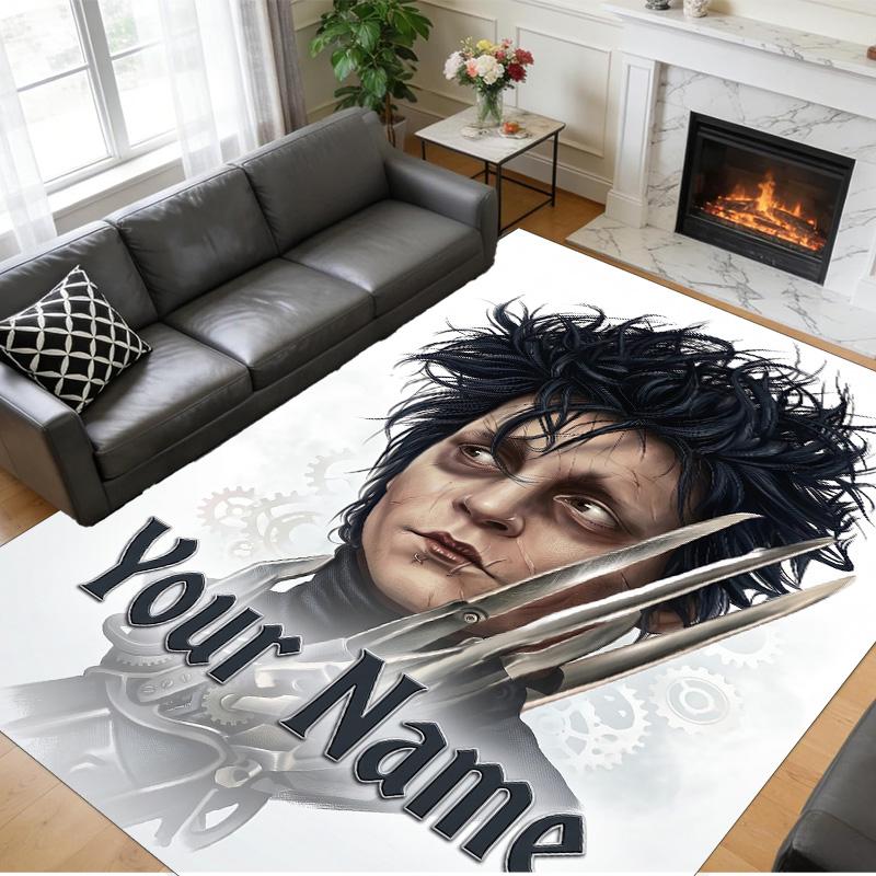 Crystal Velvet Rug Custom Name Text, Soft Non Slip Floor Mat Home DecorEdward Scissorhands