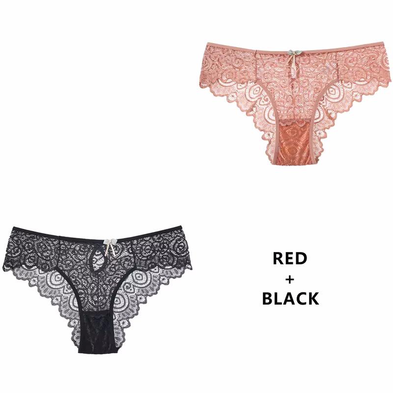 Women Panties 2pcsset Sexy Cinoon Lace Underwear Lowwaist Briefs Hollow Out G String Underpant Transparent Female Lingerie