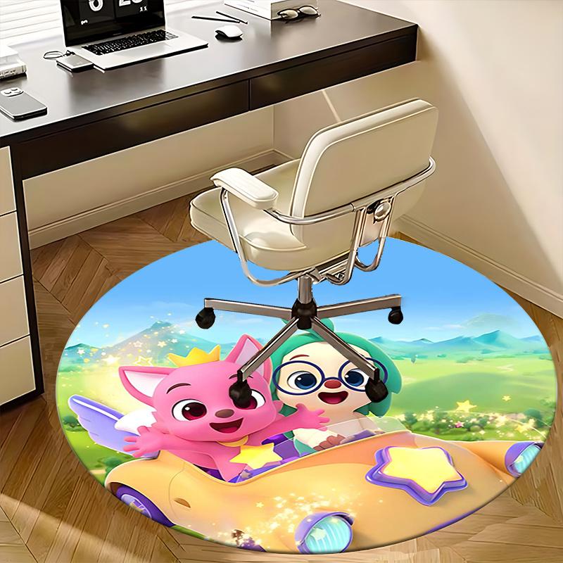 Pink Fox Character Chair mat Round Rug-Office carpet, Machine Washable, Non-slip, Suitable for Living Rooms, Bedrooms